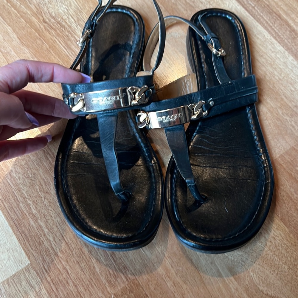 Coach black sandals with gold details